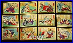 12 Meiji Era Japanese Shunga / Original Art / Antique Woodblock Erotic Prints