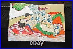 12 Original Antique Japanese Shunga Erotic Art Woodblock Prints In Fold Out Book