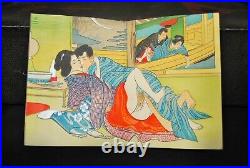 12 Original Antique Japanese Shunga Erotic Art Woodblock Prints In Fold Out Book