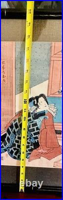 1855 Signed Utagawa Kunisada Japanese Woodblock Print Framed Kabuki Actor Scene