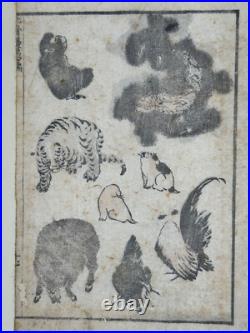 1880s Hokusai Manga Vol. 1 8 Loose Woodblock Prints Tigers, Birds, Botanicals