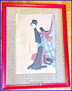 1920s Japanese Signed Framed Roshunsai Eiko Woodblock Print Antique