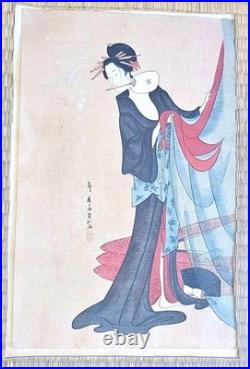 1920s Japanese Signed Framed Roshunsai Eiko Woodblock Print Antique 1920s Japanese Signed Framed Roshunsai Eiko Woodblock Print Antique