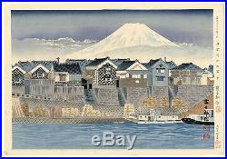 1940 Orig TOKURIKI TOMIKICHIRO Japanese Woodblock Print Fuji from Numazu