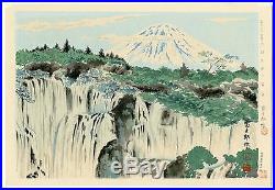 1940 Orig TOKURIKI TOMIKICHIRO Japanese Woodblock Print -Fuji from Shiraito Fall