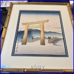 1947 Japanese TOKURIKI TOMIKICHIRO Woodblock The Ise Shrine at Mid nice