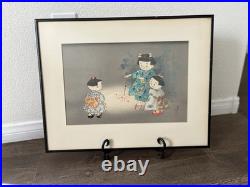 1950 Hitoshi Kiyohara Signed Wood Block Print Japanese Art 15/19 Inches Framed