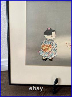 1950 Hitoshi Kiyohara Signed Wood Block Print Japanese Art 15/19 Inches Framed