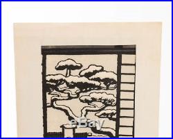 1950s Signed Gihachiro Okuyama Rock Garden Japanese Woodblock Print 19 x 9.75