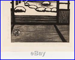 1950s Signed Gihachiro Okuyama Rock Garden Japanese Woodblock Print 19 x 9.75