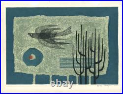 1963 Orig Fumio Fujita Signed JAPANESE Woodblock Print Forest Bird