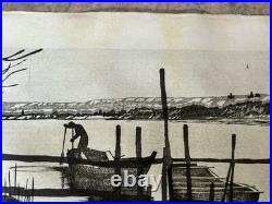 1969 Original Okuyama Gihachiro Signed Woodblock Print Yagiri no Watashi