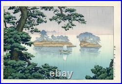 1970's Tsuchiya Koitsu JAPANESE Woodblock Print Spring Rain at Matsushima