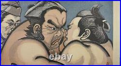 1977 Sekino Junichiro Pencil Signed Japanese Woodblock Print Sumo Wrestling