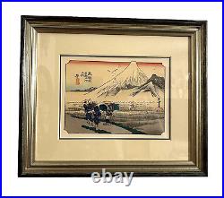 19th Century Hiroshige Ando Tokaido Road #14 Morning Fuji Japan Woodblock Print