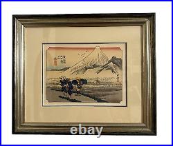 19th Century Hiroshige Ando Tokaido Road #14 Morning Fuji Japan Woodblock Print