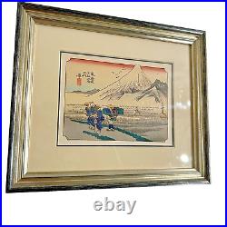 19th Century Hiroshige Ando Tokaido Road #14 Morning Fuji Japan Woodblock Print