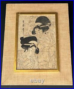 19th Century Kitagawa Tsukimaro After the bath Orig. Woodblock Print. 1800's