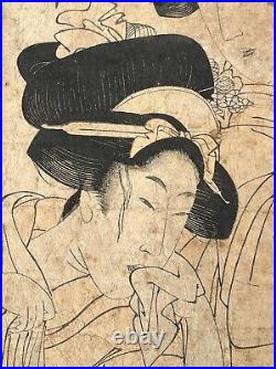19th Century Kitagawa Tsukimaro After the bath Orig. Woodblock Print. 1800's