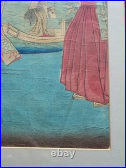 19th Century UTAGAWA KUNIYOSHI Japanese Woodblock Print Geishas Spring Time