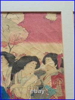19th Century UTAGAWA KUNIYOSHI Japanese Woodblock Print Geishas Spring Time
