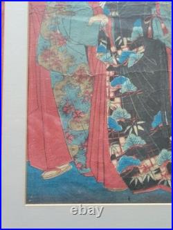 19th Century UTAGAWA KUNIYOSHI Japanese Woodblock Print Geishas Spring Time