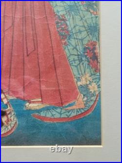 19th Century UTAGAWA KUNIYOSHI Japanese Woodblock Print Geishas Spring Time