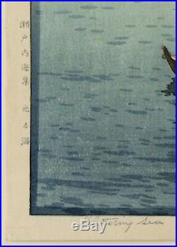 1st Edition Jizure Seal Japanese Woodblock Print Hiroshi Yoshida Glittering Sea