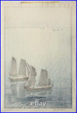 1st Edition Jizure Seal Japanese Woodblock Print Hiroshi Yoshida Glittering Sea