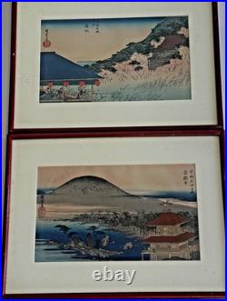 (2) Antique Hiroshige Japanese Woodblock Print 1st Edition Pair