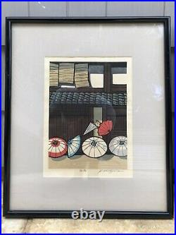 2 Japanese Wood Block Prints by Katsuyki Nishijima Sunny Day and A Shop In Gion