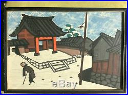 2 Vintage 40's 50's Japanese artist KIYOSHI SAITO Winter Scenes Woodblock PRINTS