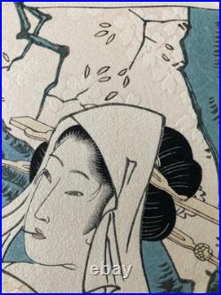 2 Vintage Japanese Woodblock Prints KIKUKAWA EIZAN Elaborately Matted & Framed