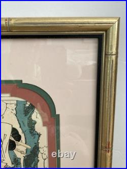 2 Vintage Japanese Woodblock Prints KIKUKAWA EIZAN Elaborately Matted & Framed