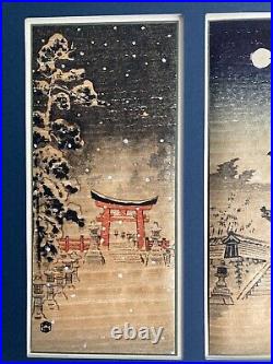 3 Kyoto Japan Miniature Woodblock Prints Framed Benji Asada Original Vintage
