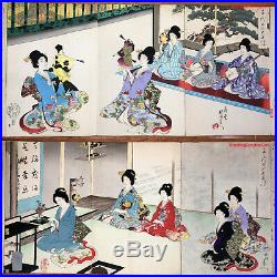 43 Japanese Woodblock Prints Triptychs Album Chiyoda Castle Women by Chikanobu