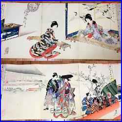 43 Japanese Woodblock Prints Triptychs Album Chiyoda Castle Women by Chikanobu
