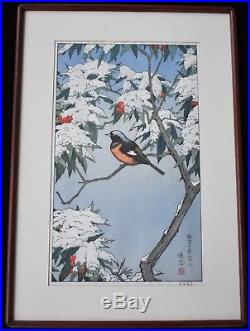 4 Original Toshi Yoshida Japanese Woodblock Print Set Franklin Mint Birds 1977