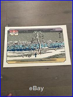 6 Hiroshige ORIGINAL-RARE Vintage Japanese Woodblock Village Snow Prints -1940s