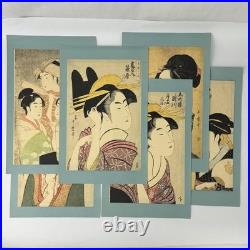 6 Vintage Kitagawa Utamaro Japanese Typograph Woodblock Geisha Prints 14 x 9.5