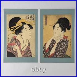 6 Vintage Kitagawa Utamaro Japanese Typograph Woodblock Geisha Prints 14 x 9.5