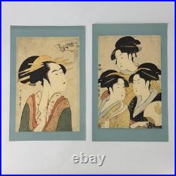 6 Vintage Kitagawa Utamaro Japanese Typograph Woodblock Geisha Prints 14 x 9.5