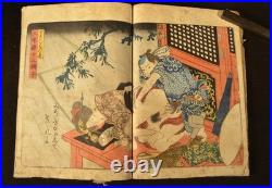 7 Original Antique Japanese Shunga Woodblock Double Book Page Print Prints