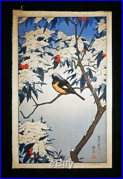 80s Japanese Woodblock Print Birds of the Seasons Winter by Toshi Yoshida (Rox)