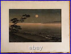 ASIAN WOODBLOCK PRINT (Image of moonlit beach and water)