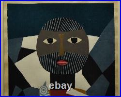 AZECHI UMETARO entertain one's birds Signed AP Original Woodblock Print Art