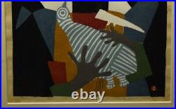 AZECHI UMETARO entertain one's birds Signed AP Original Woodblock Print Art