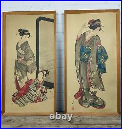 A Pair of Antique Japanese Ukiyo-e Woodblock Prints of Geishas