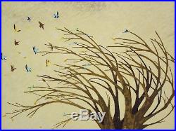 Akemi Inagaki 1970 Modern Female Japanese Woodblock Print 20/100 Birds Tree Wind