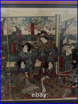 Amazing Condition Japanese ukiyo-e triptych, Meiji era (1868-1912). Geishas